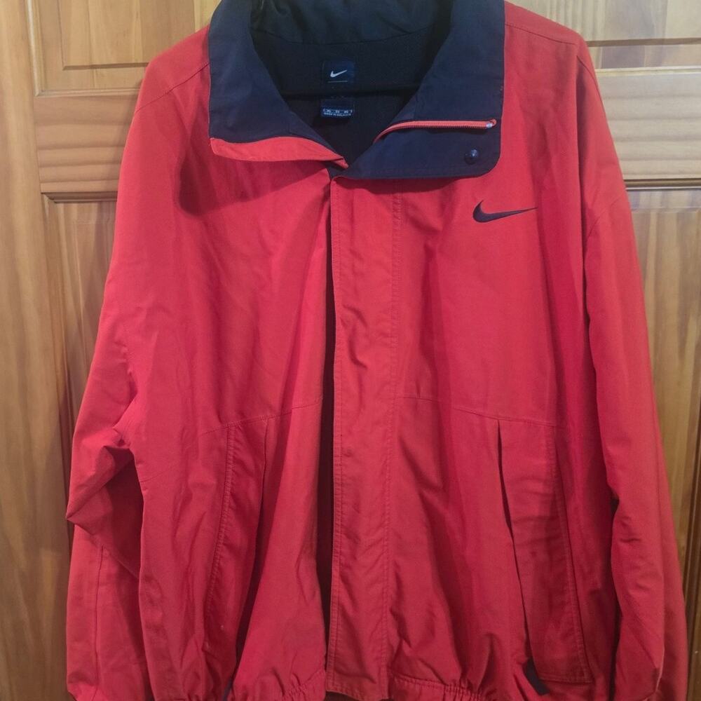Nike 90s Windbreaker Jacket Men Large Red/Black Y2K Baggy Big Center Swoosh